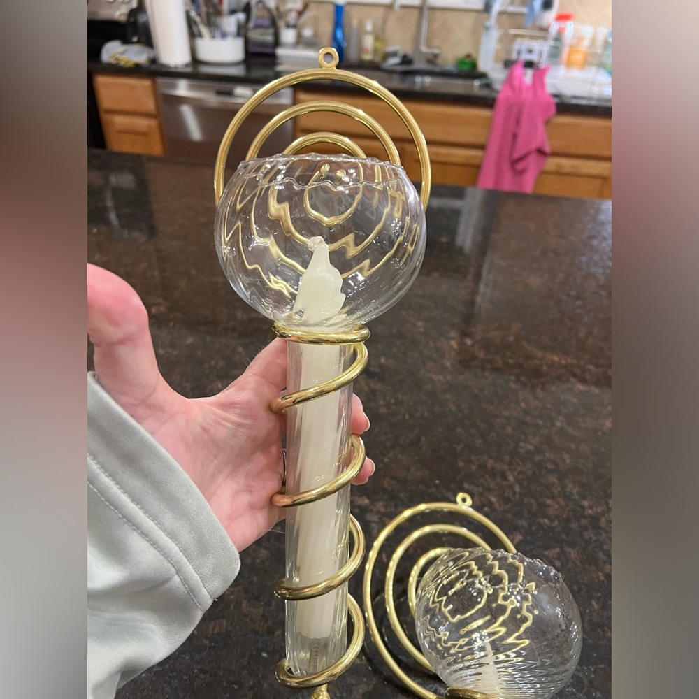2 Partylite brass sconces and glass candle holders